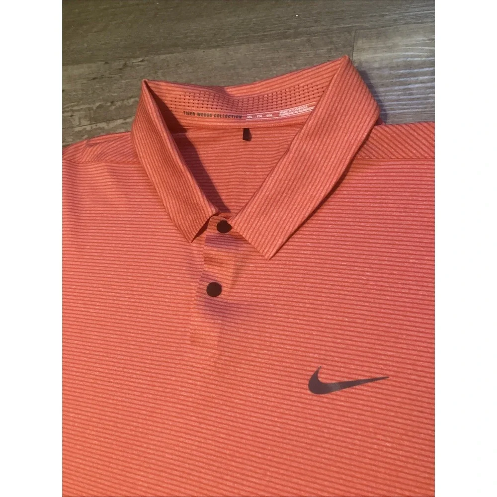 NWT Nike Tiger Woods Collection Dri-Fit Golf Polo Shirt 2XL Orange Stripe